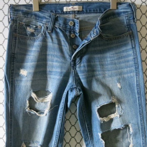 HOLLISTER Button Fly Destroyed Skinny Leg Crop Denim Jeans - Size 27 W - Picture 3 of 7